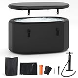 GYMAX Cold Plunge Tub, XL 129 Gal Oval Ice Bath Tub with Lid, Backpack, Pump & Floor Mat, Portable Inflatable Ice Bath for Cold Water Therapy, Ice Tubs for Cold Plunge Indoor Outdoor Home Gym (Black)