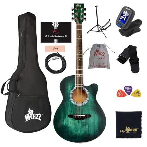 Winzz AF-H00LC Hand Rubbed Series - 40 Inches Cutaway Acoustic Acustica Guitar Beginner Starter Bundle cover