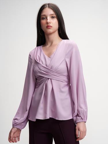 Image of Tokyo Talkies Women's Twisted Wrap V-Neck Top | Short Sleeves | Stylish & Flattering | Perfect for Dates, Brunches & Casual Outings | Tops for Woman | Women Tops | Stylish Top