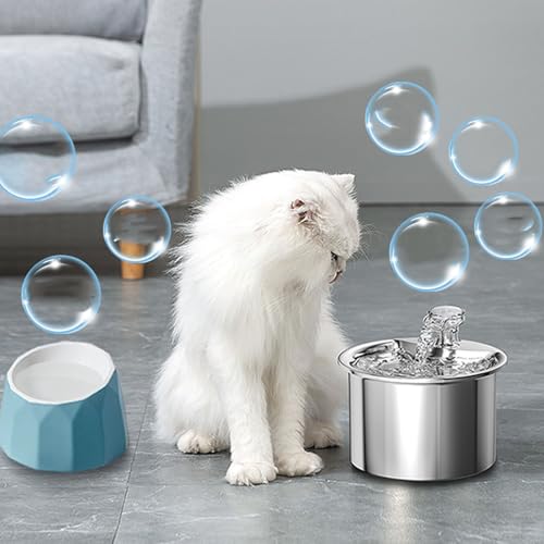 Fuente de agua automática para gato 2L acero inoxidable miniatura 6