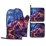 Ofenhandschuhe und Topflappen, vulkanische Lava-Muster, hitzebeständige Grillhandschuhe für Küche, unbedeckte Mikrowellen-Endplatten (4er-Set)