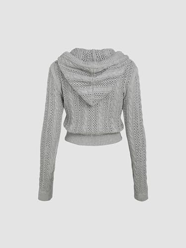 CIDER Women’s Zip Up Hoodie Crop Top Hollow Out Knitted Long Sleeve Cardigan Jacket Sweatshirt4