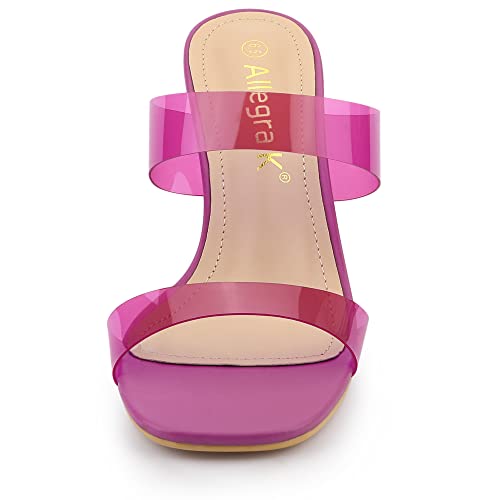 Allegra K Allegra K Women's Clear Colorful Straps Chunky Heel Hot Pink Slides Sandals 9 M US