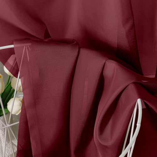 Image of OVZME Burgundy Sheer Curtains - 96 inch Length 2 Panels Set for Living Room Bedroom, Christmas Gorgeous Window Decoration for Party & Backdrop & Canopy, Burgundy, Each 42Wx96L