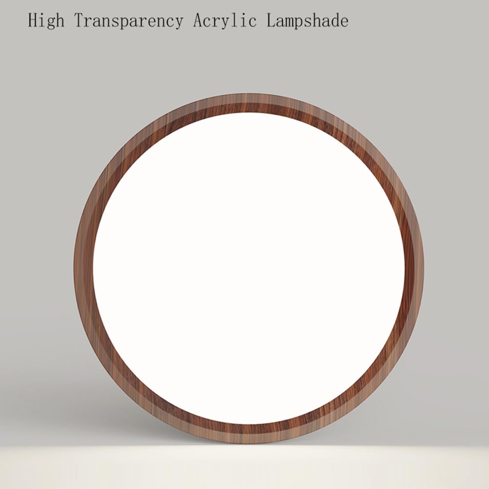 Holz LED Deckenleuchte Dimmbar mit Fernbedienung Deckenlampen Moderne Runde Deckenbeleuchtung Innen Flach Leuchte Acryl Deckenleuchten für Wohnzimmer Schlafzimmer Büro Küche Diele Flur,30CM