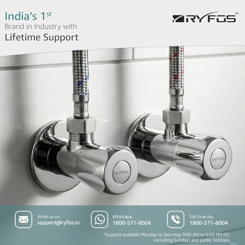Image of India's 1st Lifetime Support Brand, R4015AV, SS-304 Grade Angle Valve | Angle Cock for Bathroom With Wall Flange | Valve for Geyser | Bathroom Tap | (Chrome Finish, 4-Piece)