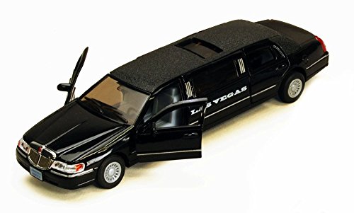1999 Las Vegas Lincoln Town Car Stretch Limousine, Black - Kinsmart 7001KLV - 1/38 scale Diecast Model Toy Car by Kinsmart