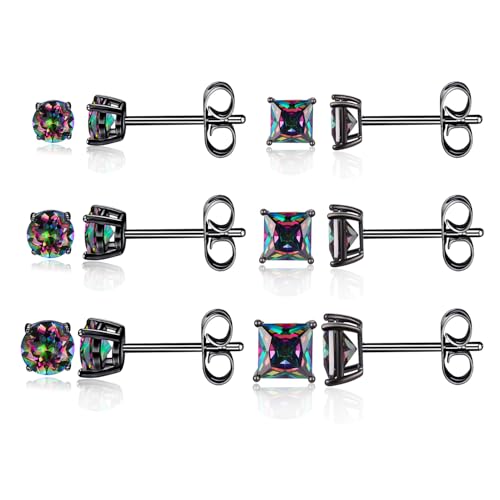 Stud Earring Packs for Women Men,Cubic Zirconia Gemstone Ear Piercing Hypoallergenic Jewelry Gift