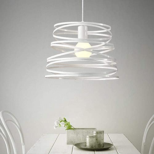 damastoreitalia Lampadario bianco da soffitto a sospensione con attacco E27 (lampadina non inclusa) moderno con paralume traforato (Bianco a fasce)