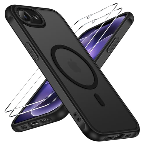 ivoler für iPhone 17e / 16e Hülle 1 Magnetisch Handyhülle mit 2 Stück Panzer Schutz Glas [Kompatibel mit MagSafe] [Militärnorm Sturzschutz] Stoßfest Schutzhülle Silikon Case Matt Schwarz