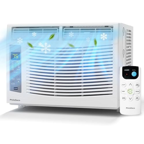 Image of PhiloDeco Window Air Conditioner, 6000 BTU, White, LED Display, Remote Control, Dehumidifier, Fan, Quiet Operation, Energy-Saving, Covers 250 Sq Ft