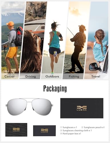 Image of LUENX Aviator Sunglasses for Women Men Polarized Lens Trendy Sun Glasses - UV 400 Protection 60MM with Accessories Driving