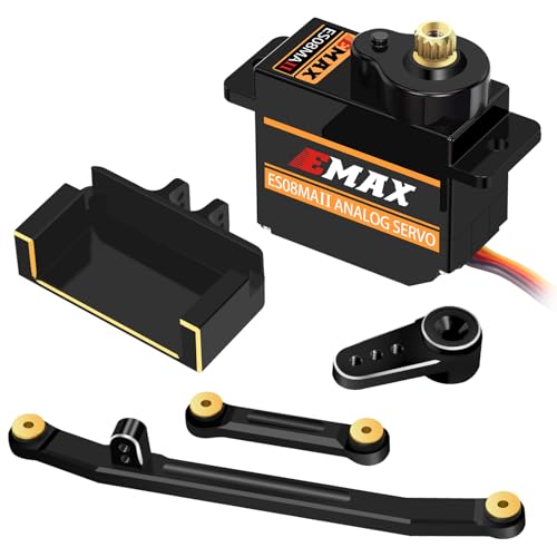 OGRC 12g Servo EMAX Servo RC Steering Servo with Servo Arm Steering Link and Brass Servo Mount for Axial SCX24 AX24 RC Car Upgrade Parts?Black?