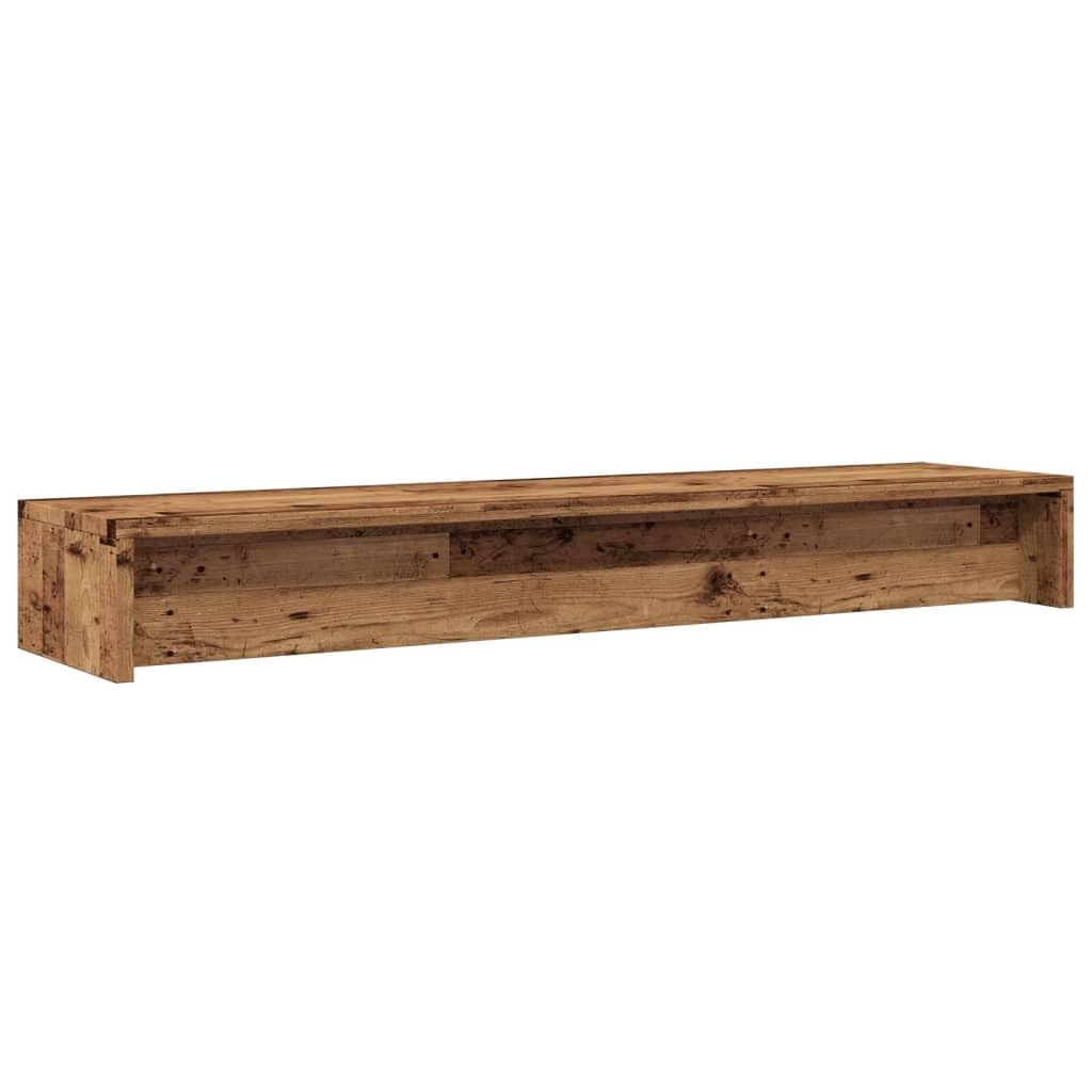 Supporto per monitor, effetto legno anticato, 100 x 24 x 13 cm, con vano portaoggetti per monitor, TV, monitor, schermo piatto, in soggiorno, ufficio, gaming