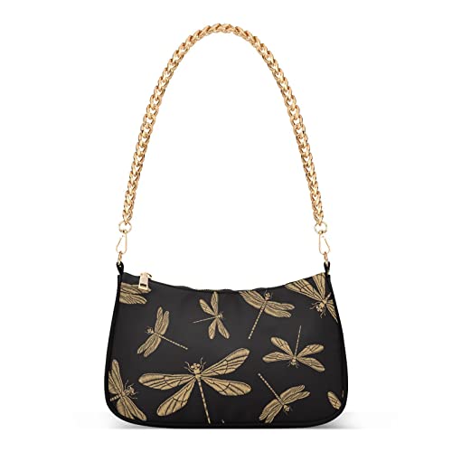 OTVEE Stylish Golden Dragonfly Shoulder Bags for Women Small Handbags Mini Clutch Purse