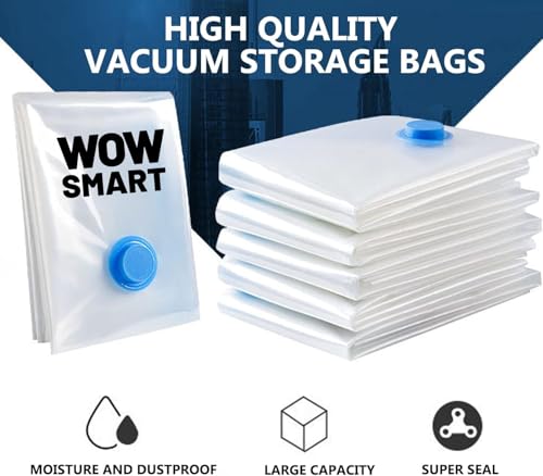 Image of WOWSMART 4 Medium size Space Saver Sealer Compression Bags for Comforters, Blankets, Pillows, Bedding, Clothes, storage bags, Space Saver, fast vacuum, double zip, reusable vaccine sealer bags