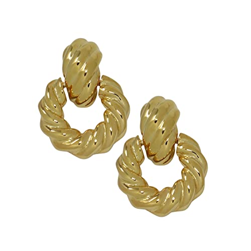 Kenneth Jay Lane Polished Gold Twist Doorknocker Clip Earring