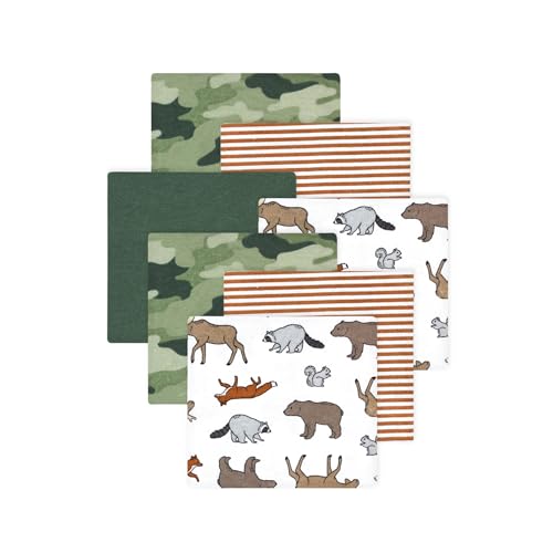 Image of Little Treasure Hudson Baby Cotton Poly Flannel Receiving Blankets Multipack, Green Animal Adventure, 30x30 inches