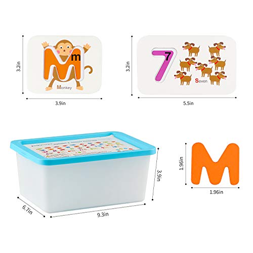 Joqutoys Alphabet and Numbers Flashcards Set, ABC Wooden Jigsaw Puzzle Peg Board Set, Montessori Educational Toys Gift for Kids Toddlers Babies