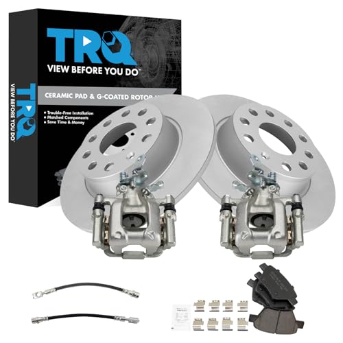 Image of TRQ Rear Brake Pad and Rotor Set Ceramic Coated Rotors Calipers Compatible with 2010-2013 Audi A3 A3 Quattro 2012 Volkswagen Beetle 2011-2016 Eos 2010-2014 Golf 2012-2013 GTI Jetta 2012-2015 Passat