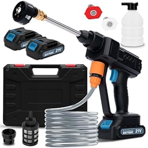 Housiwill Cordless Pressure Washer, 6-in-1 Nozzle Portable Battery Powered Pressure Washer Handheld with 2*Battery Powered, Portable High Pressure Cordless Power Washer for Car/Floor/Patio Cleaning.