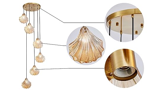 Decorique Home 23008 6-Light Seashell Pendant Chandelier Ocean-Inspired Ceiling Light Fixture for Dining Room, Bathroom, Bedroom, and Living Room - Image 4