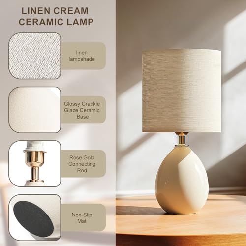 Image of Dawnwake 18.5 inch Table Lamps Set of 2 for Living Room Bedroom, Bedside Lamps for Night Stands, Desk Nightstand Lamp Dimmable, Modern Linen Cream Ceramic Lamps
