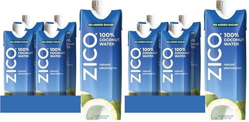 Zico 100% Coconut Water,No added Sugar,Refreshingly Delicious,Hydration with Electrolytes,33.8 Fl Oz,(Pack of 8)