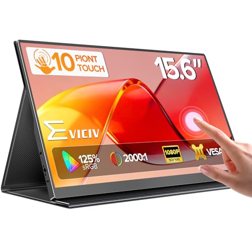 EVICIV Monitor Portatil Táctil 15,6 Pulgadas 125% sRGB 1080P 2000:1 FHD USB C Display Móvil Externa con HDMI/USB C para Laptop/PC/Teléfono/Game Console, Soporte VESA