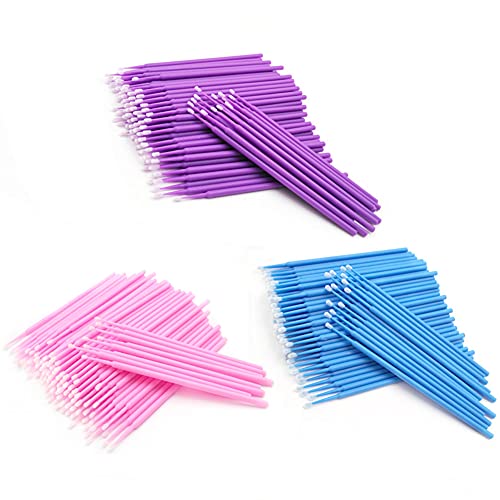 300PCS Disposable Micro Applicators Brush Makeup and Personal Care tool for Eyelash Extension (Pink Blue Purple)