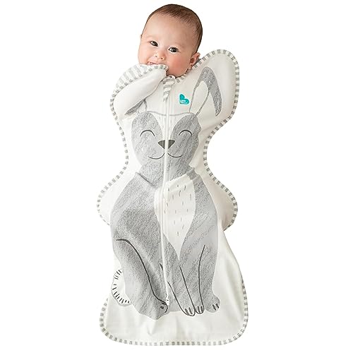 Image of Love To Dream Swaddle UP Self-Soothing Sleep Sack 8-13 lbs, Dramatically Better Sleep, Snug Fit Calms Startle Reflex, 1.0 TOG, Stevie the Bunny, Gray, Small