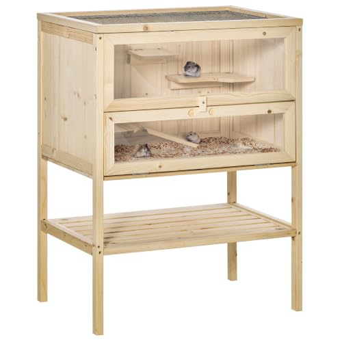 Image of PawHut Wooden Hamster Cage with Storage Shelf 60 x 40 x 80 cm Natural