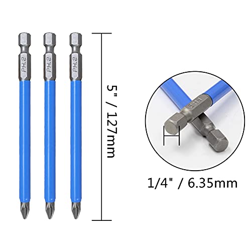 Lanzeuta 10Pcs Ph2 Long Phillips Driver Bit Set, Ph2 X 127Mm Phillips Head Bits Ph2 Bits Long Phillips Screwdriver Bits Set, Anti-Slip Chrome Vanadium Alloy Steel #TOP3
