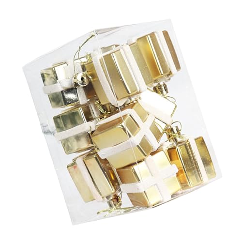 MERIGLARE 9x Enfeites de Árvore de Natal Pingente Artesanal Criativo Pequenas Caixas de Presente Decorações de Natal para Ano Novo Interior Halloween, Ouro