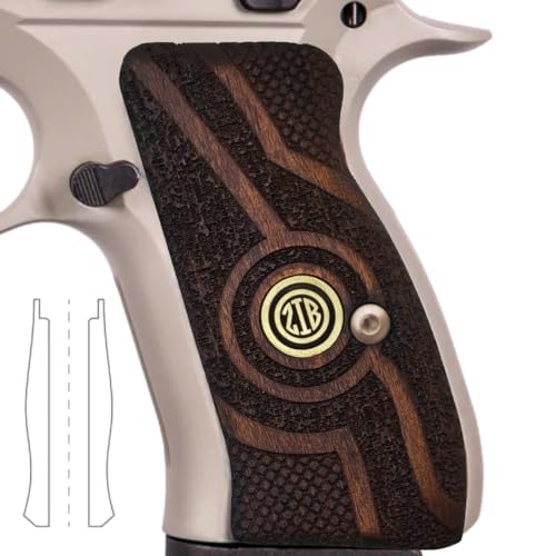 Zib Grips Wood Grips for CZ 75/85 Compact, CZ P-01, CZ 75 D PCR, P100, C100, Tristar T100, Veteran Gift, Featured at Shot Show (Brass Logo | Dark Walnut)