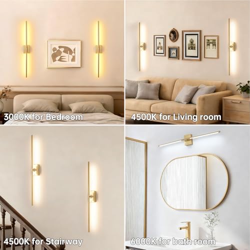 Image of Shenmoyl Battery Operated Wall Sconce Set of 2, 10000mAh Rechargeable Wall Sconces with Detachable Battery, Indoor 350Rotate Wall Lights for Bedroom Living Room, Gold, 31.5 Inch