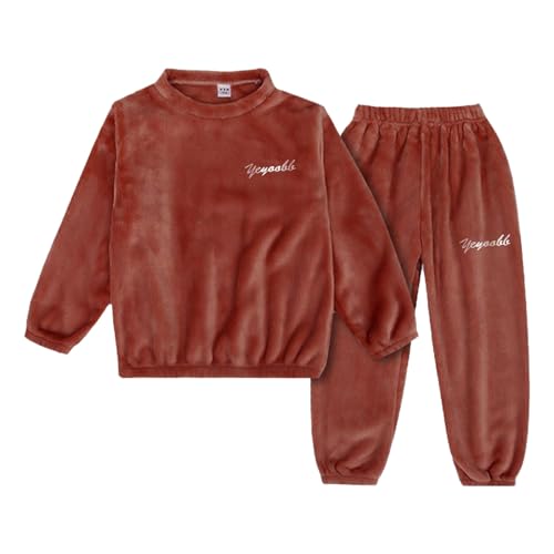 Generisch Ropa de franela para niños y niñas, de manga larga y pantalones de invierno, cálido, suave y esponjoso, con pantalones de chándal de forro polar, rojo, 165/XL