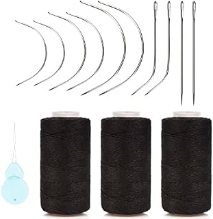 Beayuer Needle and Thread Set Professional Hair Extension Tools Hair Weave Needle 10 pcs with 3 pcs Black Weave Threads for Making Wig Sewing Hair Weft Hair Weave Extension (3 Thread 10 Needle, Black)