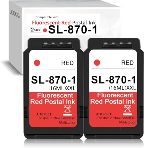 High Capacity SL-870-1 XXL Red Ink Cartridge High pages Compatible for SL870-1 Fluorescent Red Ink Replacement for The PB N e w SendPro Mailstation Postage Machines (CSD1) 2-Pack XXL (16ml*2)