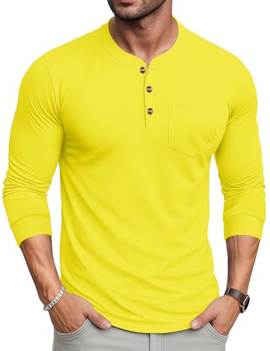 MAGCOMSEN Men's Henley Long Sleeve Shirt Cotton Lightweight Tee Shirts Casual Basic Tees with Pocket