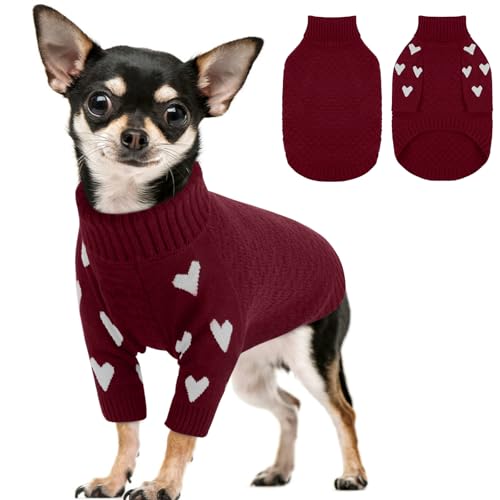 Kuoser Dog Sweater, Soft Warm Small Dog Turtleneck Sweater, Red XS
