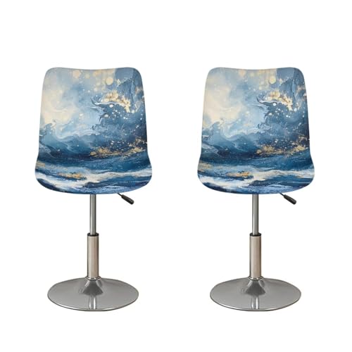 Image of Bar Stool Cover Stretch Counter Stools Pub Chair Slipcover for Dining Room Removable Anti-Scratches Spills Chair Covers for Dining Room Chairs Set of 4 Blue Waves Print