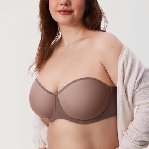Image of DELIMIRA Women's Cosnufy Strapless Bra Sheer Mesh Plus Size Unlined Underwire Bras