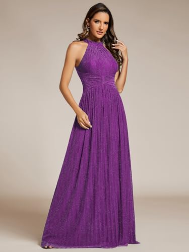 Image of Ever-Pretty Women's Glitter Halter Sleeveless Formal Dresses Evening Gowns Pleated A-line Wedding Guest Dress 41961