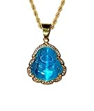 Laughing Buddha Skyblue Blue Jade Iced Diamond Pendant Gold P Rope Chain Necklace14k Genuine Certified Grade A Jadeite Jade Hand Crafted, Natural Sky Blue Obsidian Healing Mala Statue Prayer (24.0)