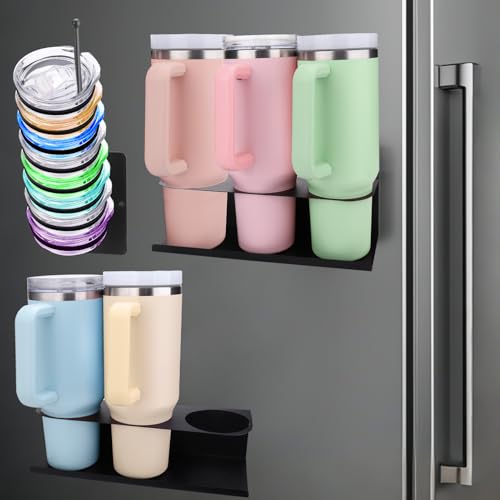 Image of Mity rain 2 PCS Magnetic Cup Holder for Fridge - Accessories for Stanley Cup, Water Bottle Storage Organizer Cup Holder with Tumbler lid Organizer for Stanley 30&40 oz
