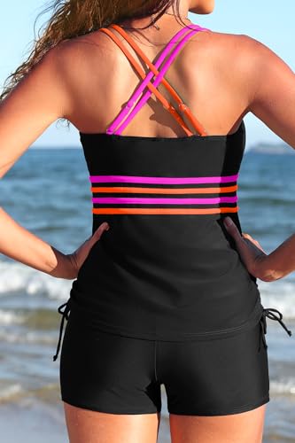 Image of Tempt Me Two Piece Tankini Swimsuits for Women Tummy Control Bathing Suit with Shorts Athletic Swimwear