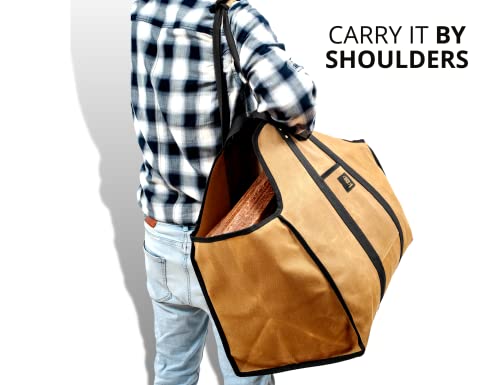 Firewood Carrier Waxed Canvas Tote Bag - Log Carrier For Firewood Heavy Duty Tote Extra Large- 20Oz Waxed Canvas Wood Carrier For Firewood With Handles - Firewood Holder Indoor Log Bag For Fireplace #TOP3