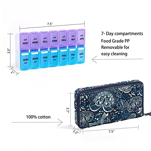 Image of Weekly Pill Organizer 2 Times a Day, Zumd Pill Box 7 Day with Cute Quilted Fabric Zipper Case, Travel Pill Case Am Pm for Vitamin Medicine Organizer