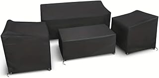 Outdoor Furniture Covers 4-Piece Set Waterproof Windproof 200D/420D Oxford Cloth with Chair Sofa Table Protection for Patio Garden(Black 200D)